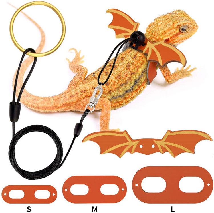 Wholesale Reptile Safety Walking Leash Adjustable Leather Wings Costume Carrier Bearded Dragon Leash and Harness