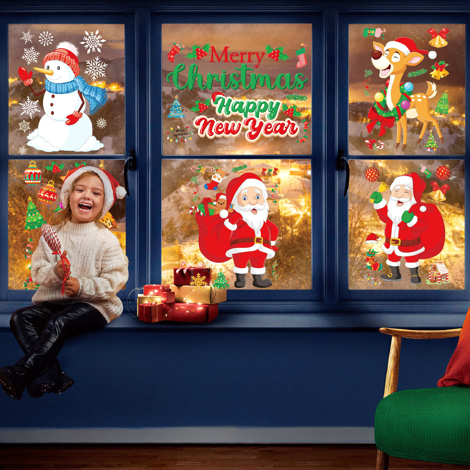 50 pcs Family Christmas decoration die cut wall stickers