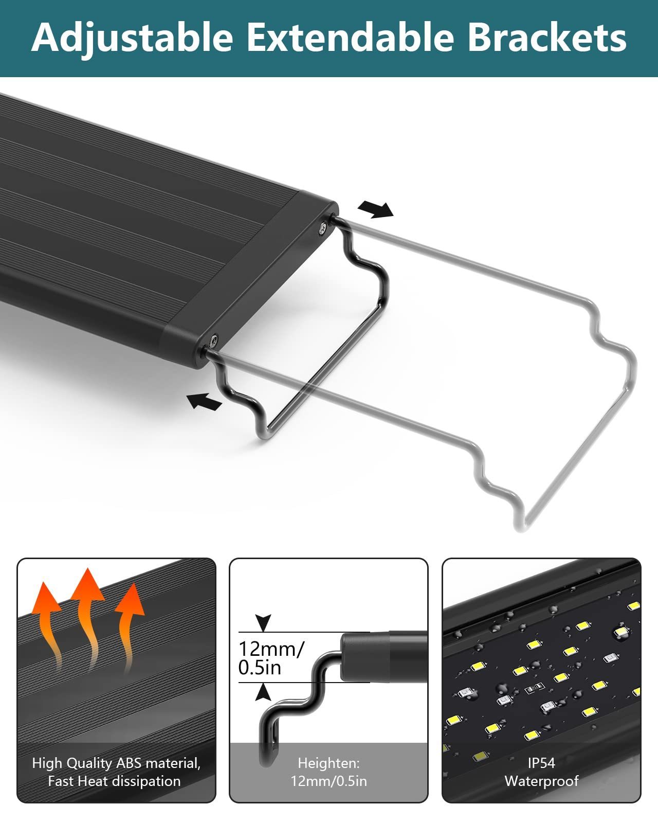 LED Aquarium Light for Plants Full Spectrum Fish Tank Light with retractable metal stand