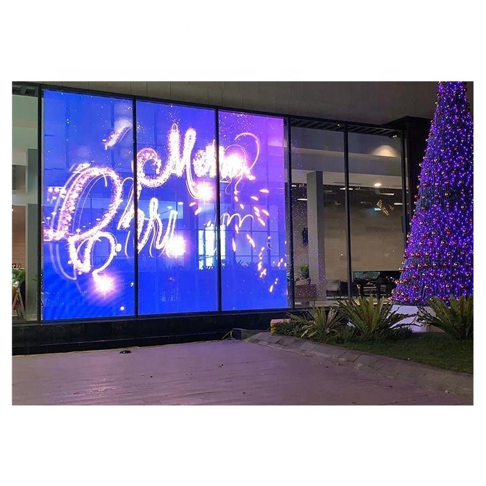 outdoor  flexible transparent  led display screen  adhesive led transparent film screen on glass window led display