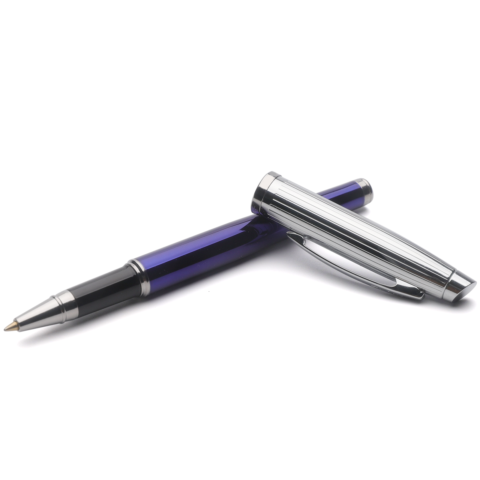 Amazon New Style Fluted Nickle Plated Ball Pen with Gloss Blue Barrel Parker Refill