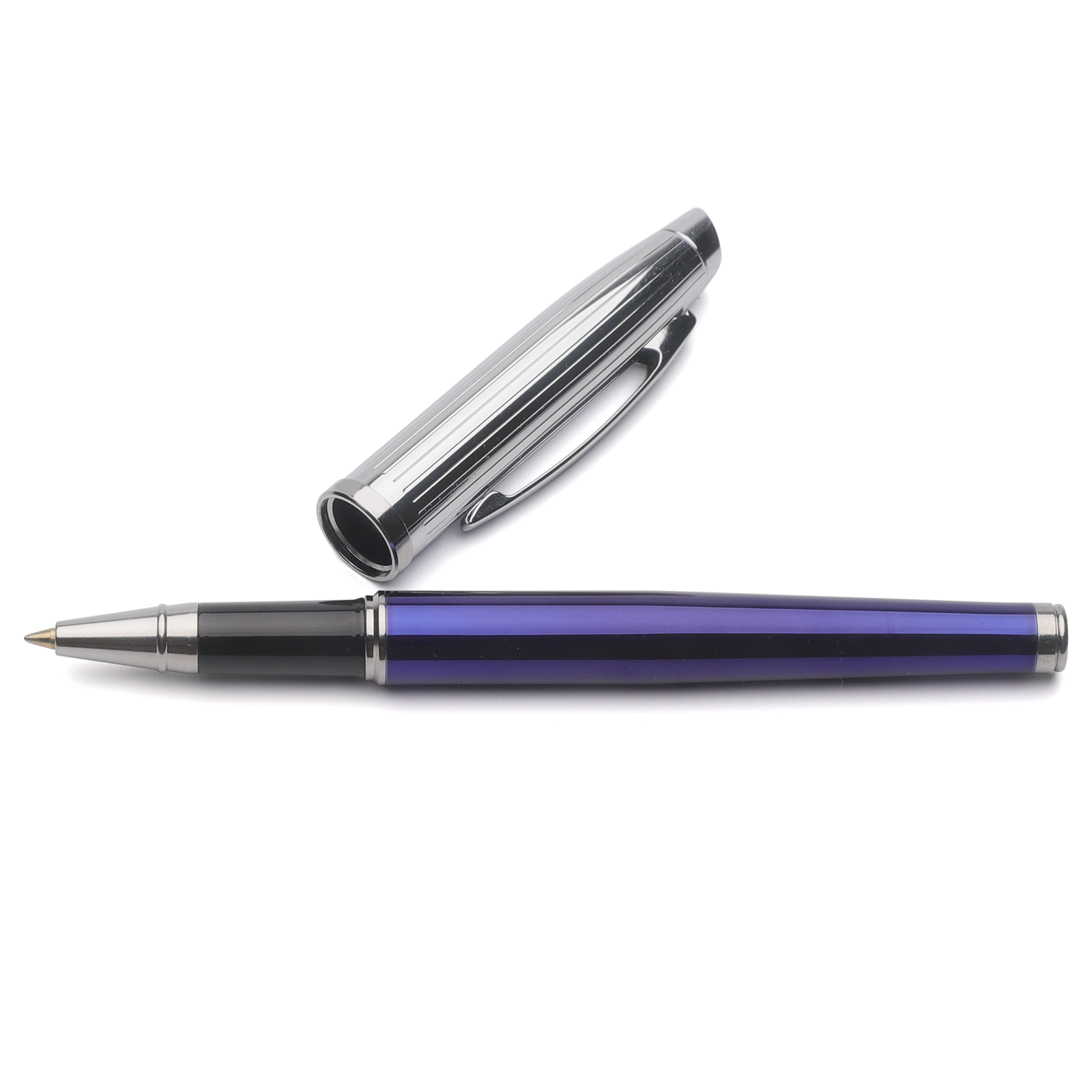 Amazon New Style Fluted Nickle Plated Ball Pen with Gloss Blue Barrel Parker Refill