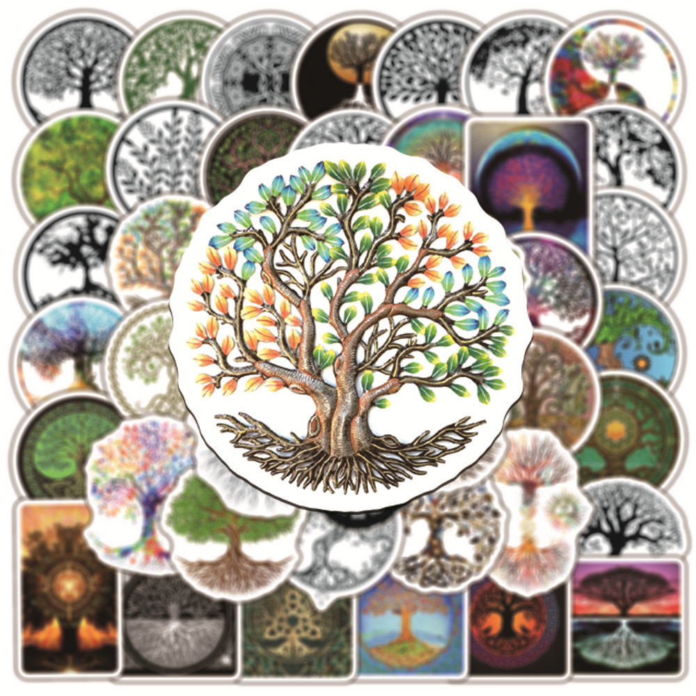 50Pcs Tree Life Totem Graffiti Stickers Waterproof Luggage Notebook Skateboarder Scrapbook Guitar Water Cup Stickers