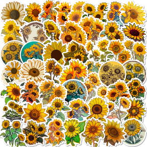 50pcs Sunflower Children's Stationery Box Decorative Pastoral Style Creative Beautifying Sunflower Stickers