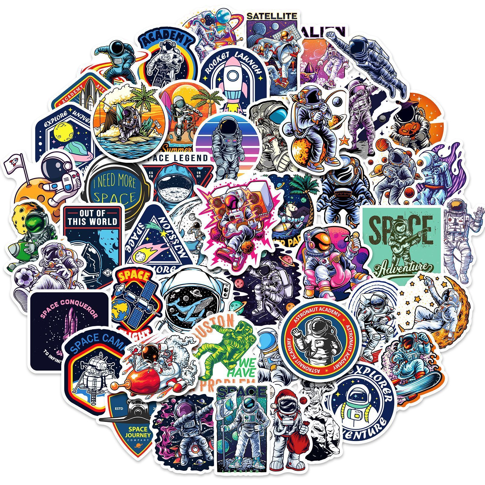 50pcs Astronaut Stickers NASA Space Interstellar Astronaut Planet Exploration Children's Room Decal Decoration Stickers