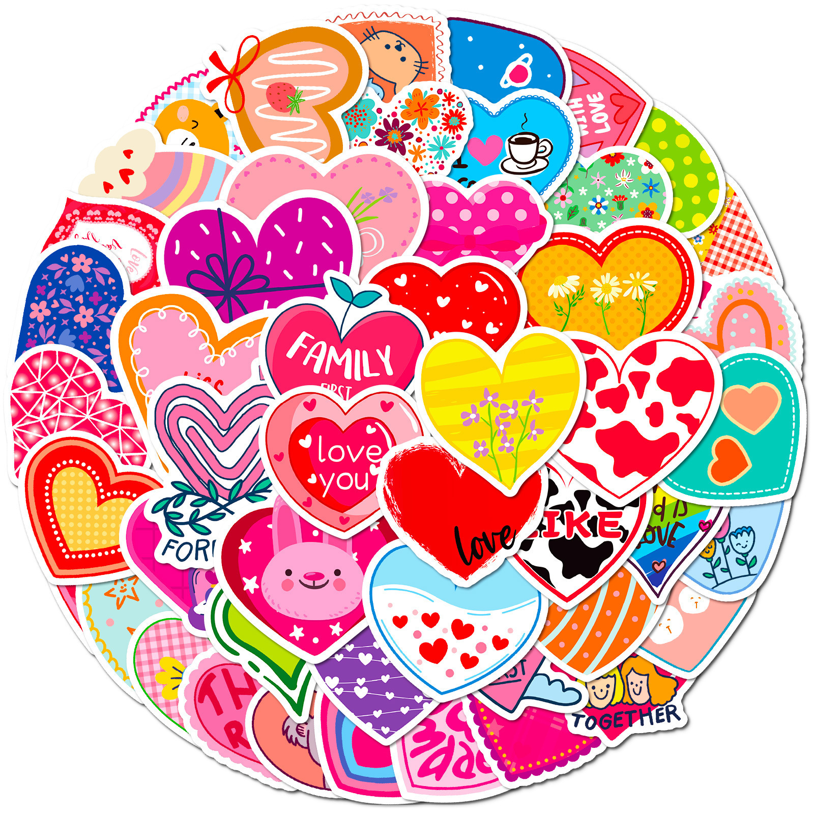 50pcs Shiny Cute Heart Romantic Love Valentine's Day Girl Heart Graffiti Stickers Ins Style Stickers