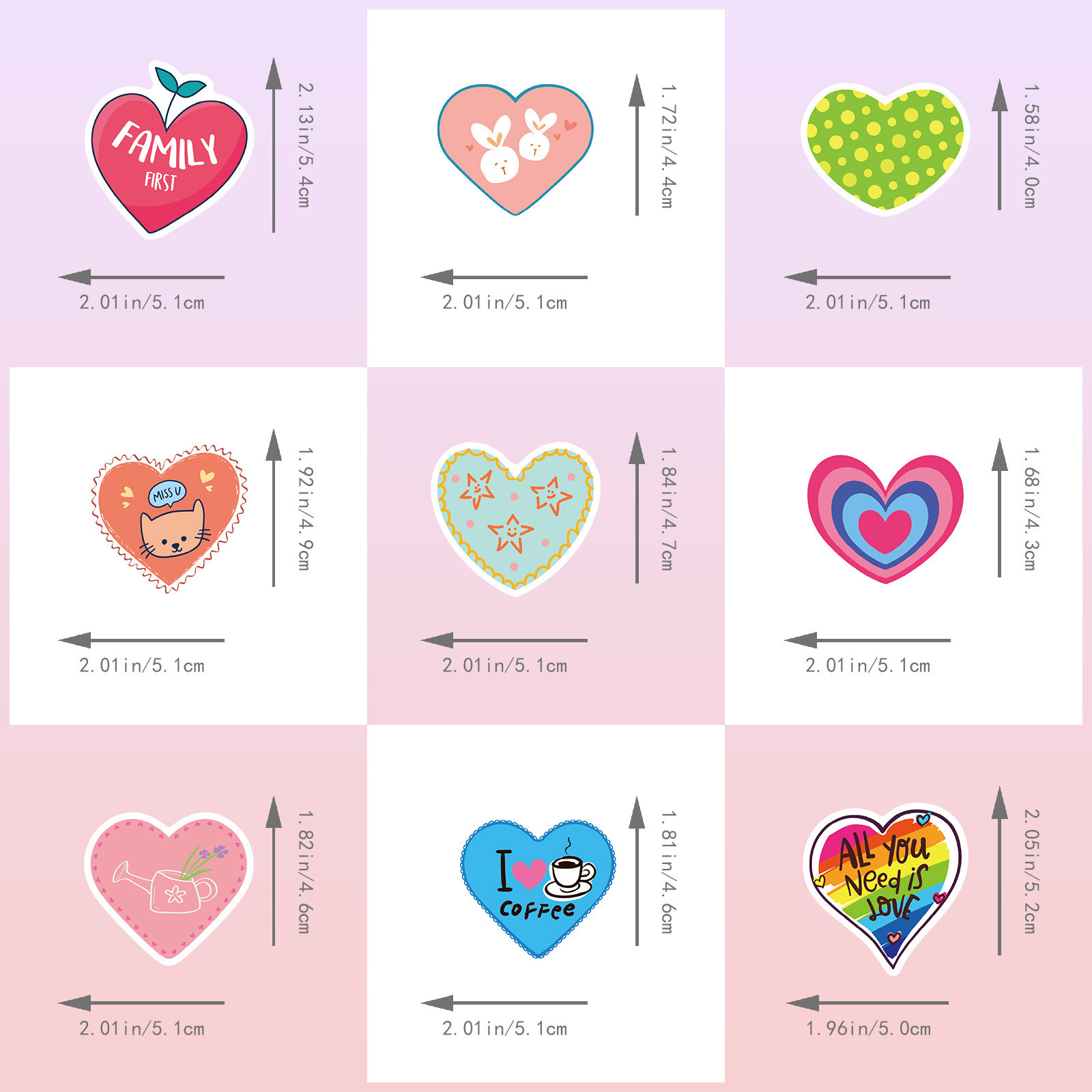 50pcs Shiny Cute Heart Romantic Love Valentine's Day Girl Heart Graffiti Stickers Ins Style Stickers