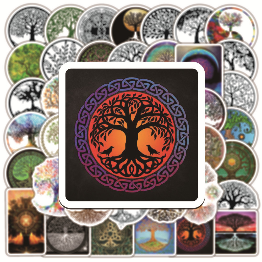 50Pcs Tree Life Totem Graffiti Stickers Waterproof Luggage Notebook Skateboarder Scrapbook Guitar Water Cup Stickers