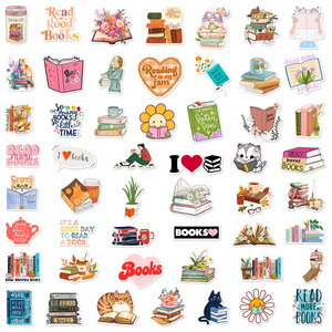 50pcs Book Reading Stickers Laptop Notebook Water Cup Cartoon Graffiti Waterproof Decorative Stickers Packs