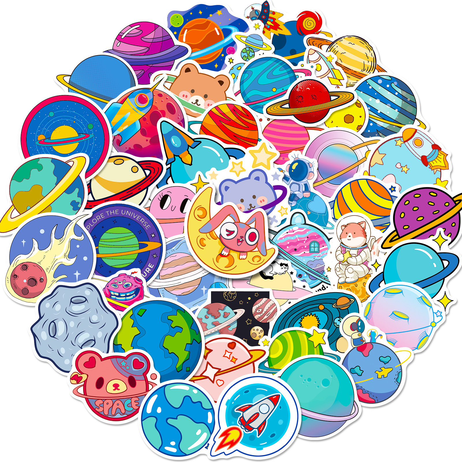 50PCS Space Planet Graffiti Stickers Planet Meteorite Astronaut Diy Water Bottle Skateboard Mobile Phone Decorative Stickers