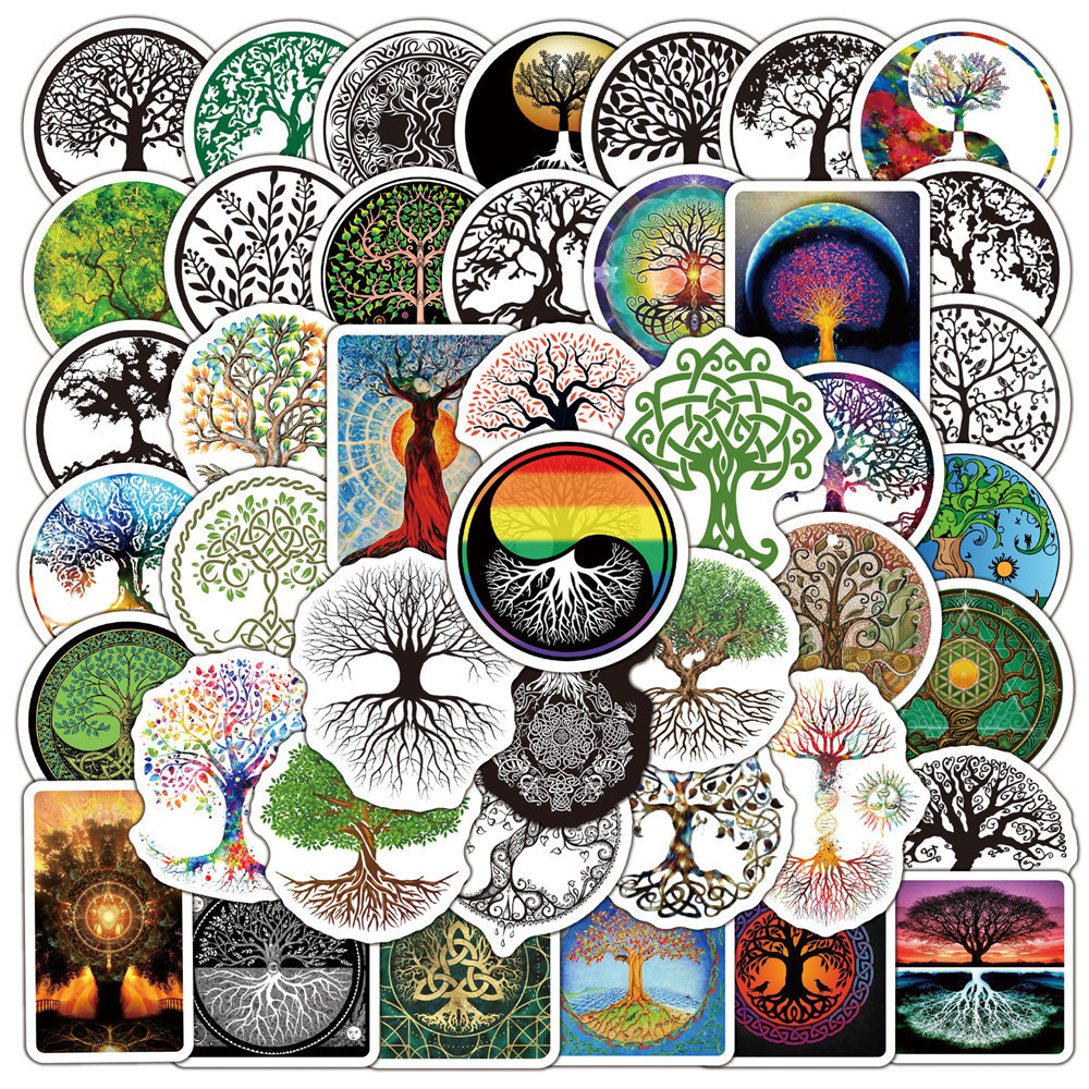 50Pcs Tree Life Totem Graffiti Stickers Waterproof Luggage Notebook Skateboarder Scrapbook Guitar Water Cup Stickers