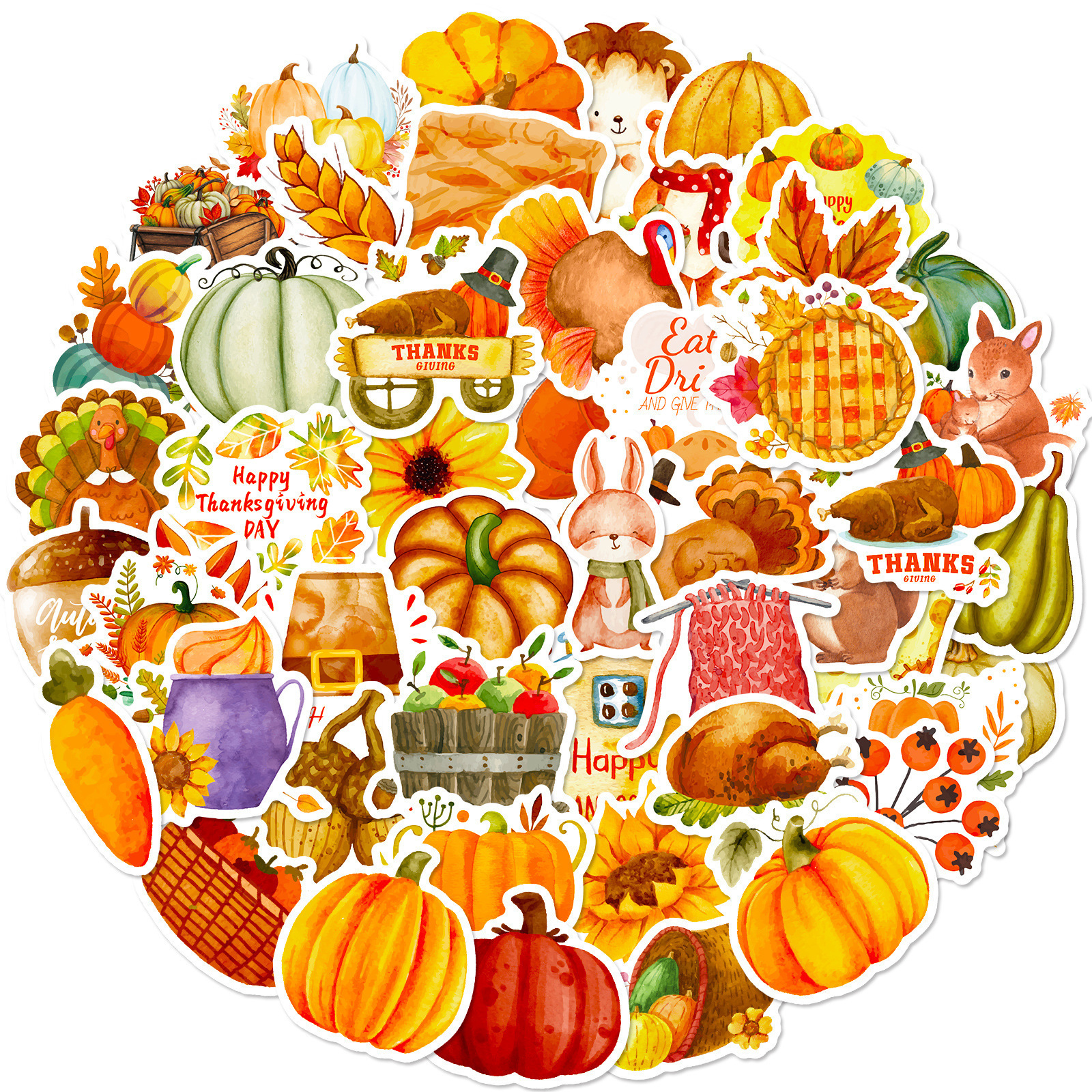 50PCS Amazon Thanksgiving Stickers Pumpkin Turkey Fall Maple Leaf Thanksgiving Decorative Sticker Diy