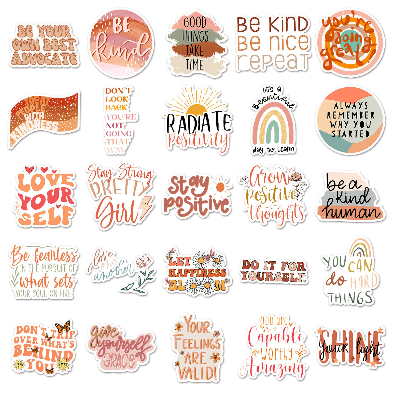 50pcs Boho Bohemian Inspirational English Graffiti Positive Energy Sentences Decoration Notebook Scrapbook Stickers Packs