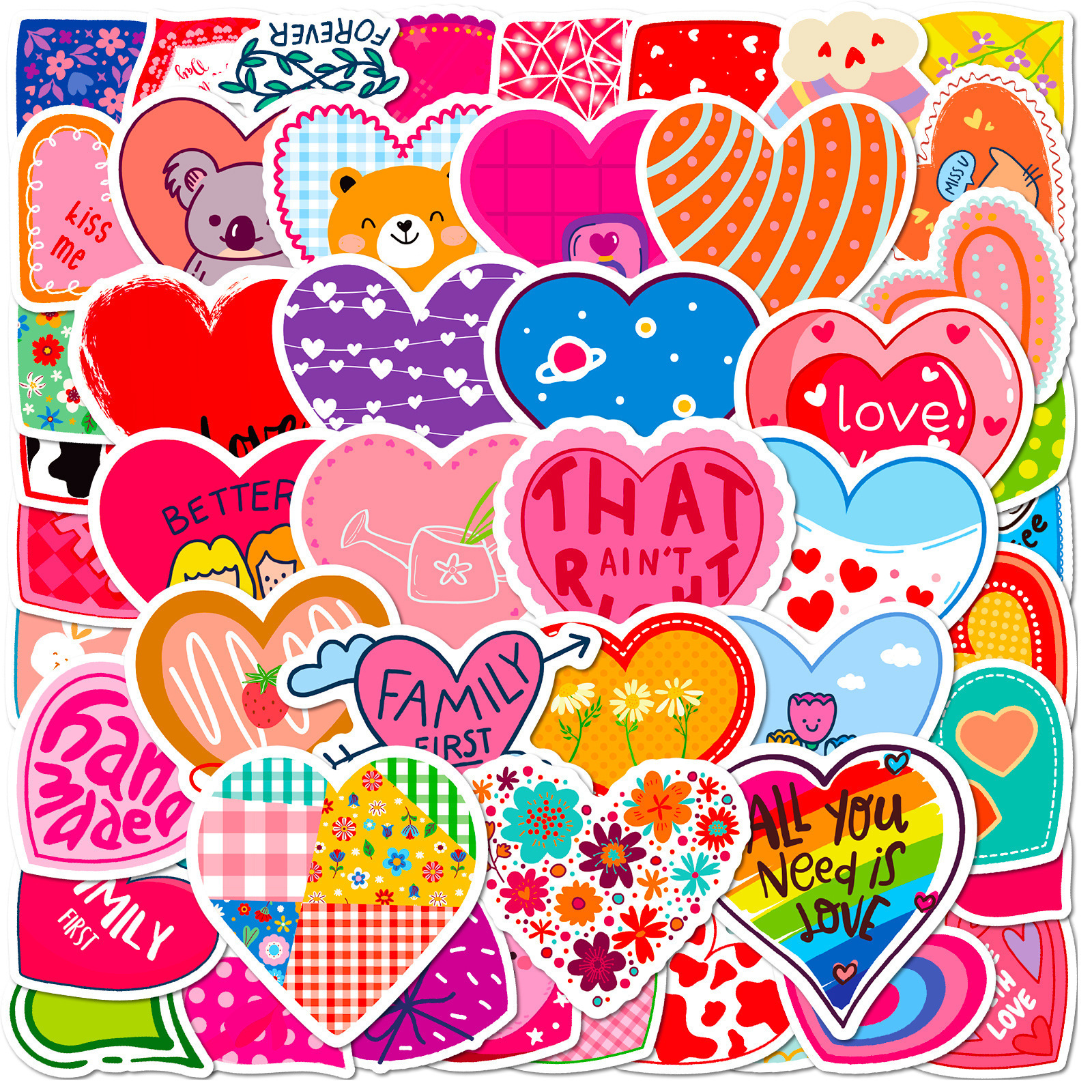 50pcs Shiny Cute Heart Romantic Love Valentine's Day Girl Heart Graffiti Stickers Ins Style Stickers