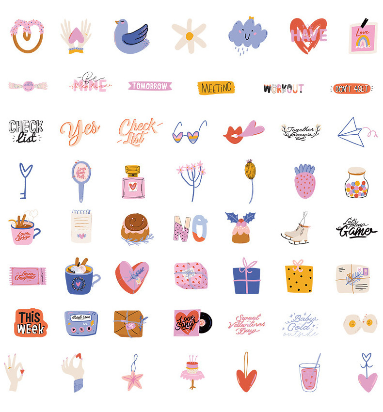 50pcs Romantic Valentine's Day Stickers Mobile Phone Notebook Water Cup Decorative Stickers Packs