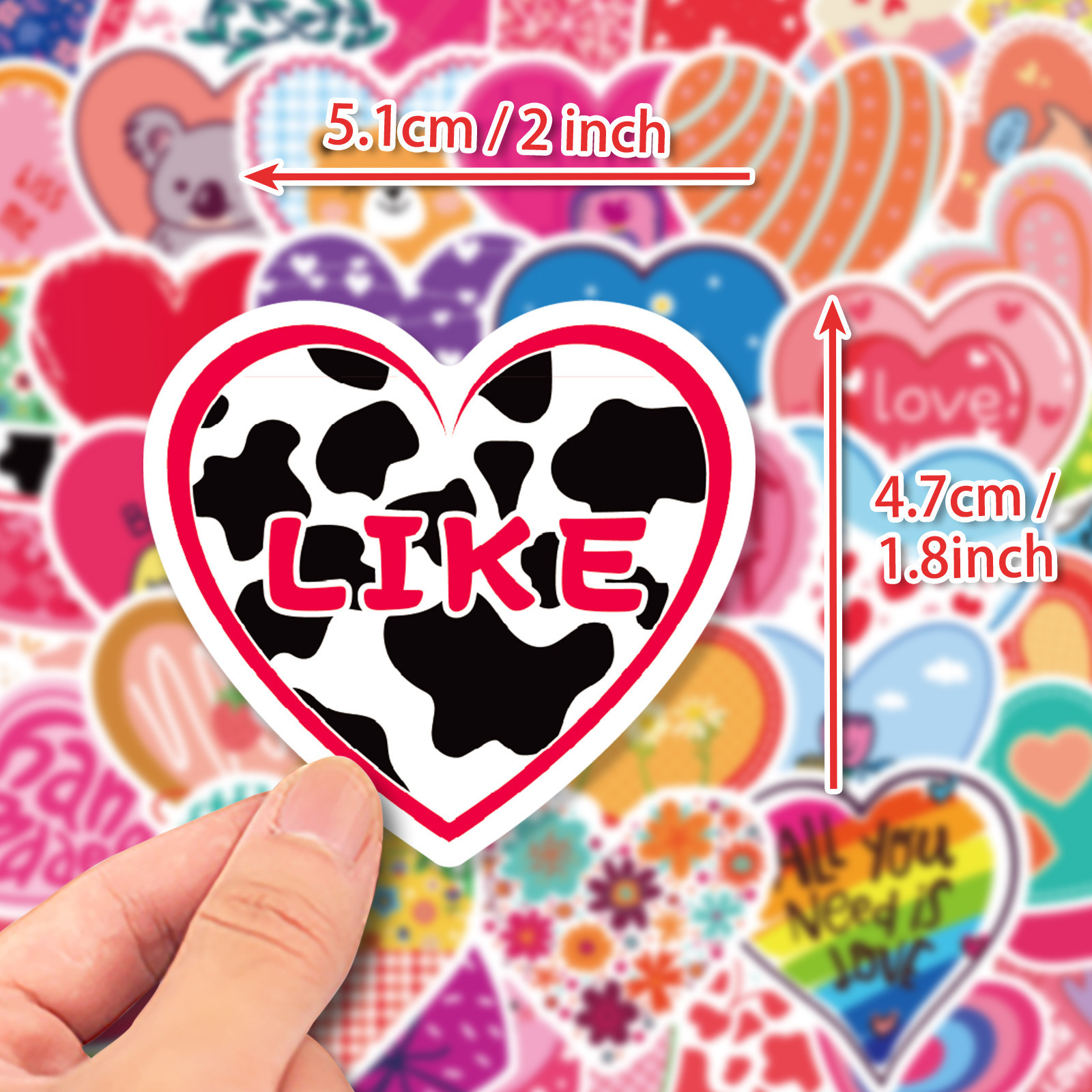 50pcs Shiny Cute Heart Romantic Love Valentine's Day Girl Heart Graffiti Stickers Ins Style Stickers