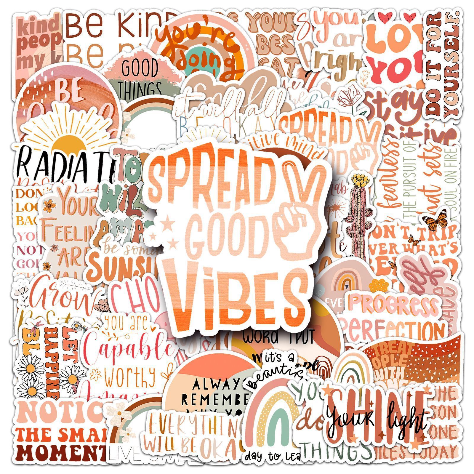 50pcs Boho Bohemian Inspirational English Graffiti Positive Energy Sentences Decoration Notebook Scrapbook Stickers Packs