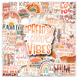 50pcs Boho Bohemian Inspirational English Graffiti Positive Energy Sentences Decoration Notebook Scrapbook Stickers Packs