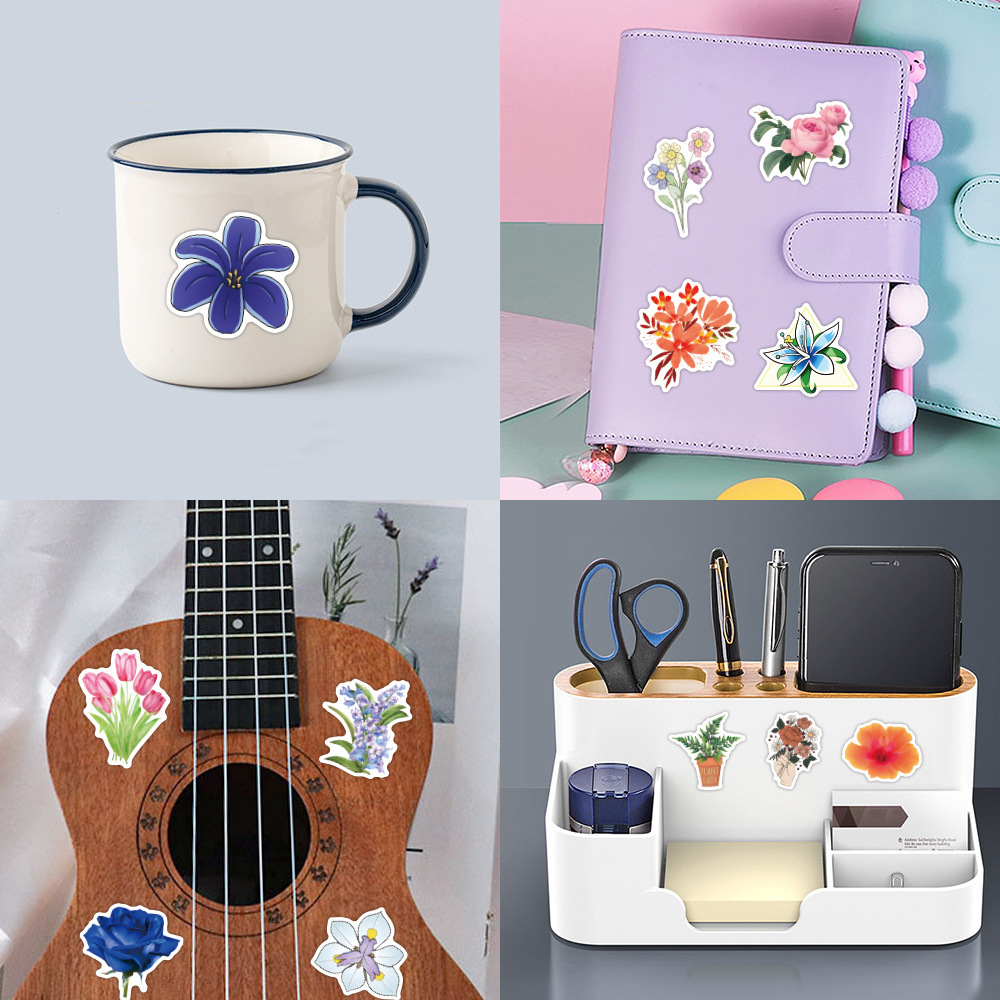 50pcs FlowersLeaves Maple Leaf Graffiti Sticker Notebook Guitar Luggage Waterproof Sticker