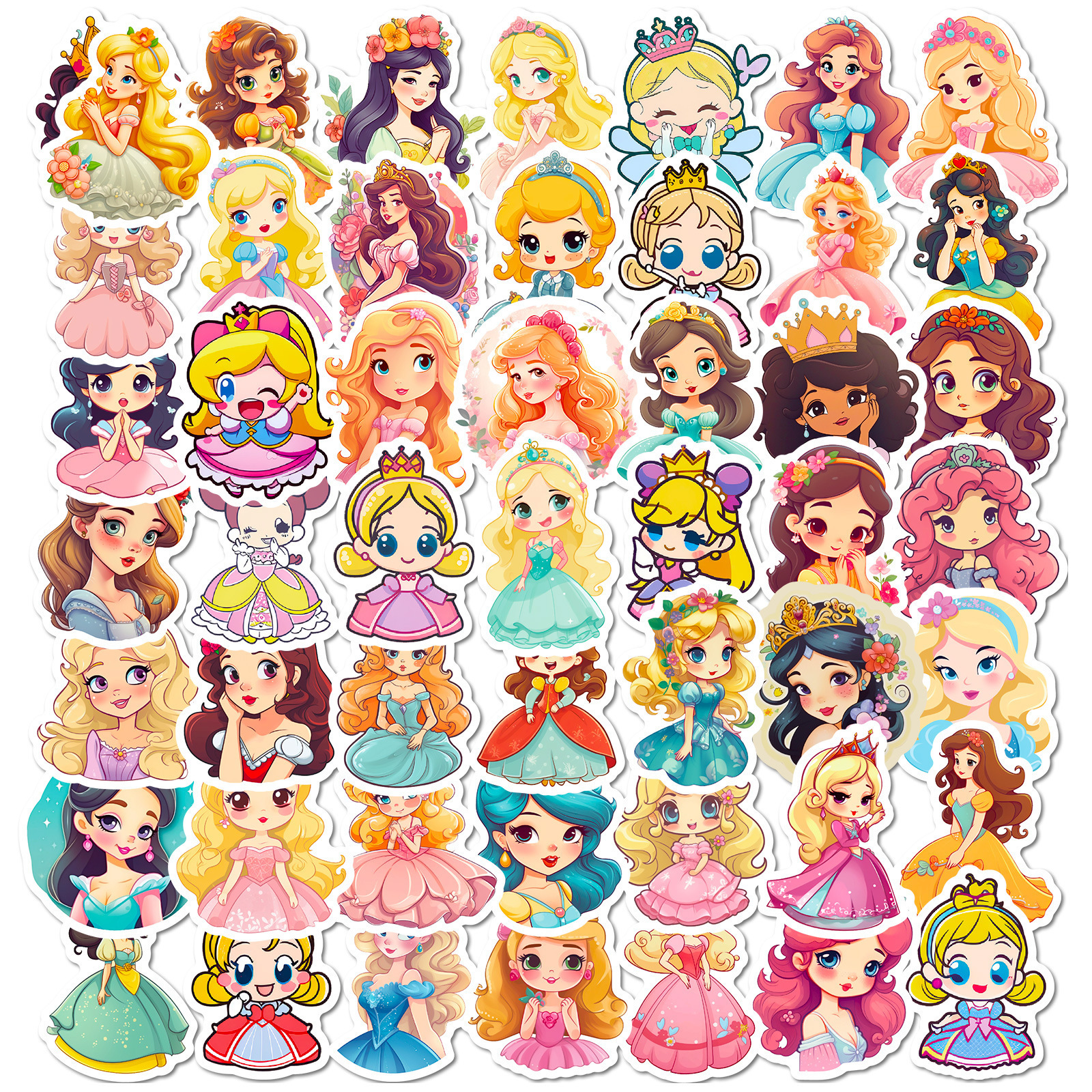 50PCS Cartoon Skirts Girl Princess Kindergarten Children's Toys Graffiti Girl Beautiful Princess DIY Stickers