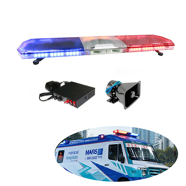 1.2m emergency vehicle warning light bar led strobe with siren speaker warning ambulance light