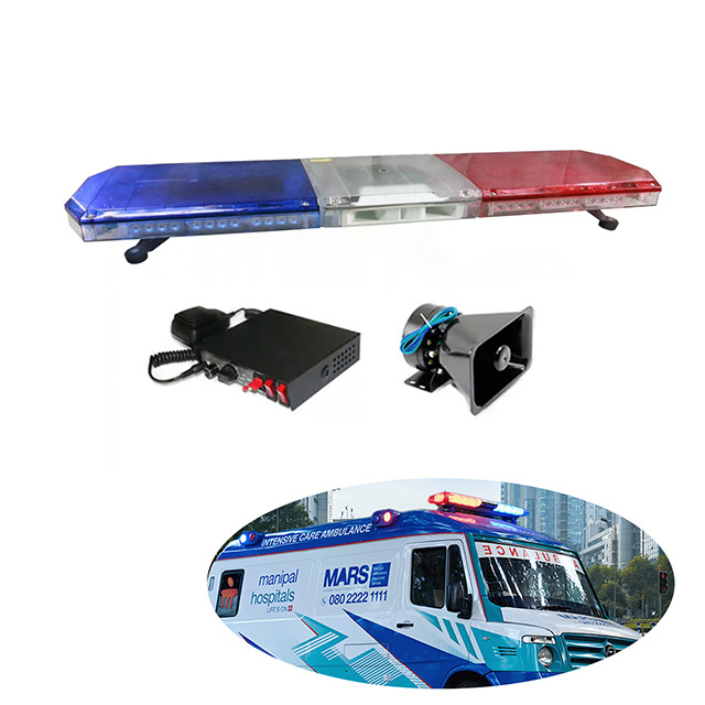 1.2m emergency vehicle warning light bar led strobe with siren speaker warning ambulance light