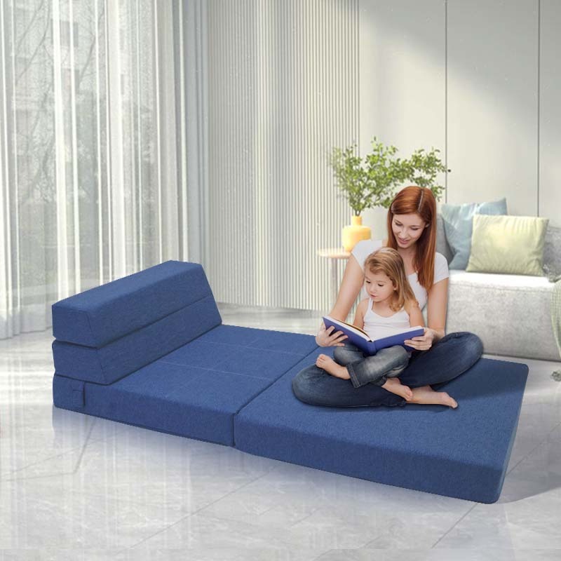 Portable Hotel Folding Topper Twin Tri-Fold Foam Foldable Couch Queen Fold out Sofa with Inch Mattress Fabric Upholstery