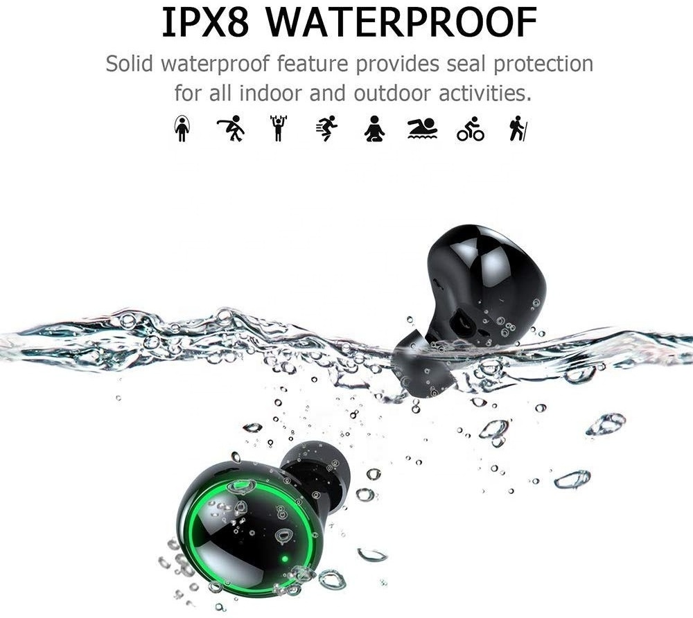 Bluetooth 5.0 Headphones IPX8 Waterproof Earbuds in Ear Noise Cancelling Headphones with Microphone 3D Stereo Sound Deep bass