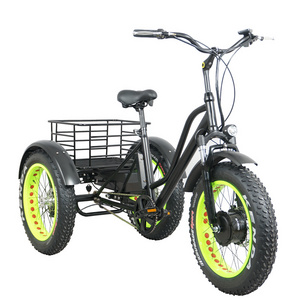 uwant 20 Inch Triciclo Electric Trike Motor Fat Tire 3 Wheel E Bike Tricycle Three Wheels Adult Cargo Electric Bike With Basket