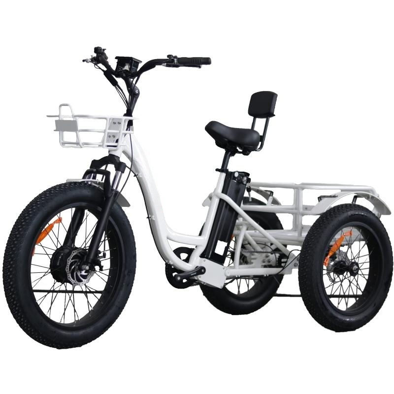 uwant VTUVIA 24 Inch Electric Trike Fat Tire 3 Wheel Electric Tricycle Three Wheels Adult Cargo Electric Bike With Basket