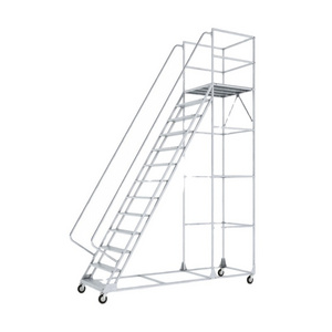 Safety Portable Rolling Mobile Work Platform Ladder with Handrails Warehouse Steel Step Ladders Industrial Ladders ISO9001