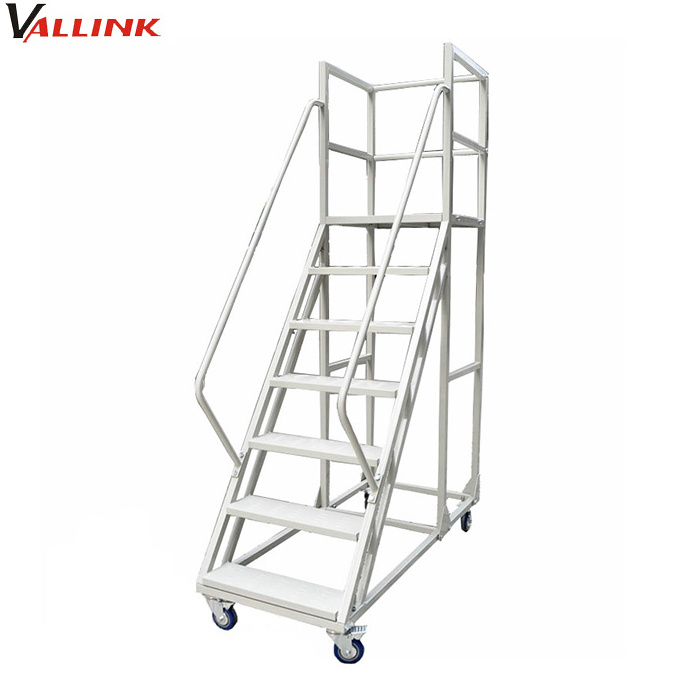 Safety Portable Rolling Mobile Work Platform Ladder with Handrails Warehouse Steel Step Ladders Industrial Ladders ISO9001