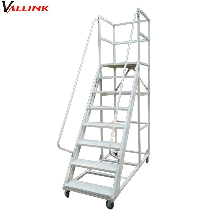 Safety Portable Rolling Mobile Work Platform Ladder with Handrails Warehouse Steel Step Ladders Industrial Ladders ISO9001