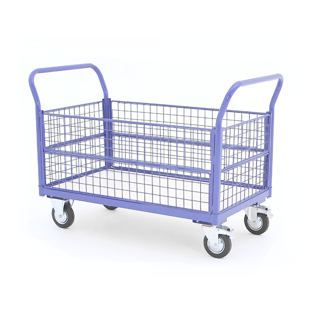 Industrial Portable Goods Moving Steel Wire Mesh Sides Platform Trolley