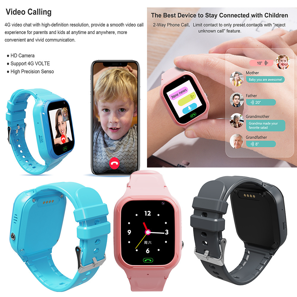 Kids children elder safety LBS WIFI gps locating SOS reminder 4G camera HD Video call fitness sport monitor smart watch