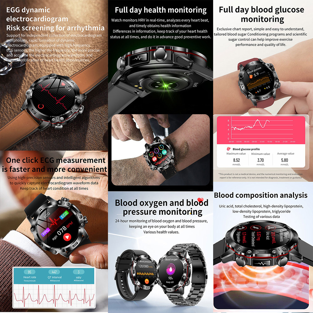 Best selling health tracking smart watch non invasive easy blood glucose glucometer monitoring blood sugar smart watch