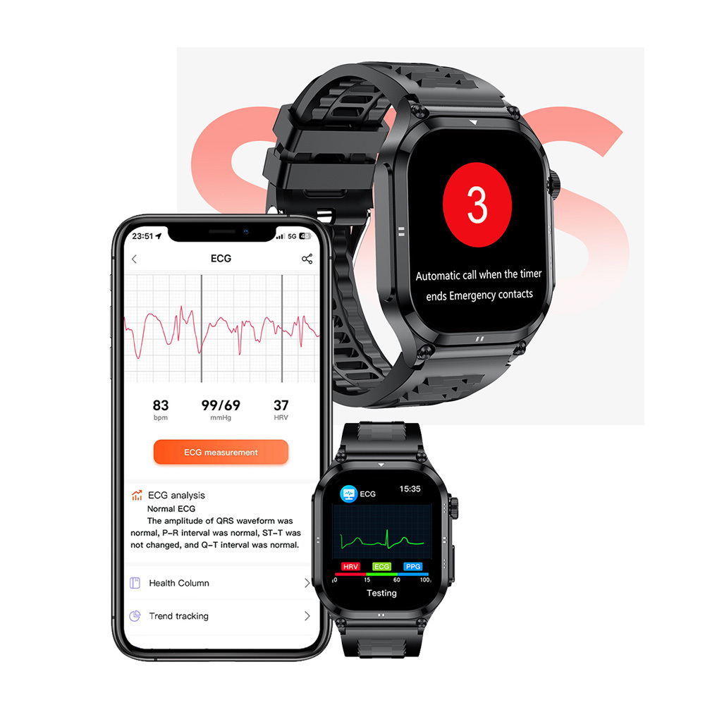 AMOLED screen HealthWear ET281 smartwatch BT SOS call Sport fitness sleep track Health ECG blood monitoring smart watch ET281