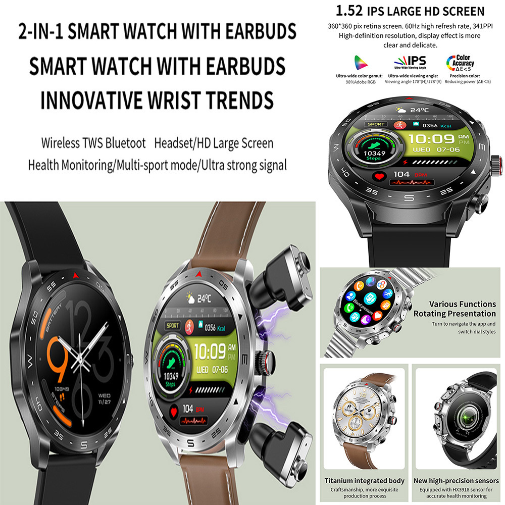 High quality life business assistant T95 TWS wireless earbuds smart watch 2 in 1 headset multiple watch T95 smartwatch