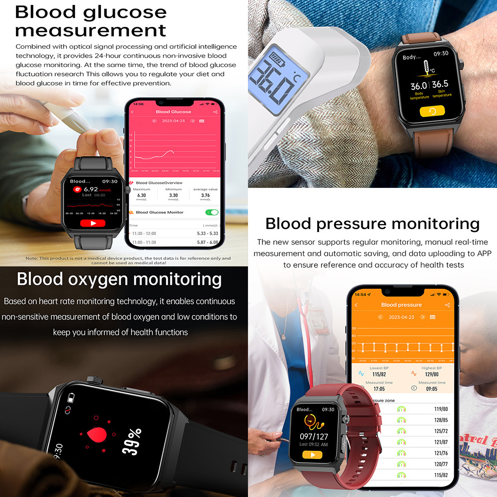 Diabetic smartwatches glucose watch diabetes sugar tester wristbands medical monitor smart wrist watch bracelet