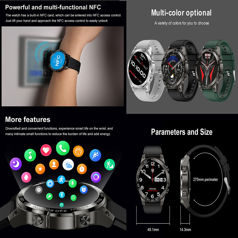 DM50 Smart Sports Watch 1.43 Inch AMOLED Large Screen Heart Rate and Blood Oxygen BT Call NFC Function Smartwatch