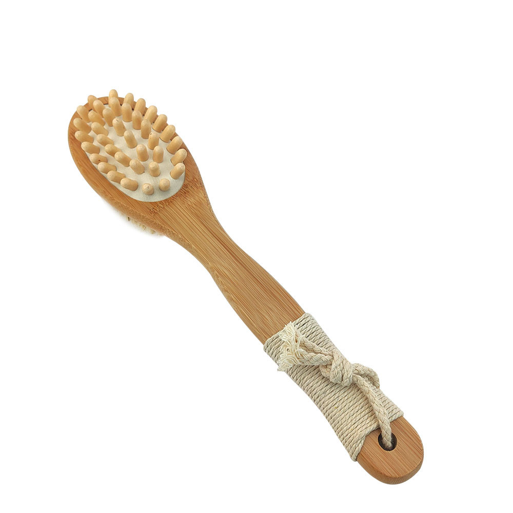 Eco-friendly Wooden Custom Long Handle Body Back Massager Exfoliating Dry Brush Bamboo Cleaning Bristle Bath Brush