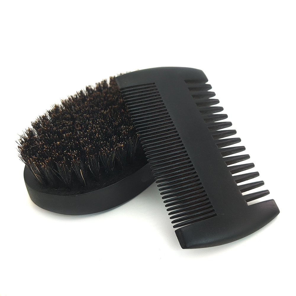 Wholesale Price Custom Black Wood Hair Wide Tooth Comb Beard Care Kits Man's Beard Brush and Comb Sets