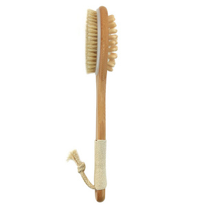 Eco-friendly Wooden Custom Long Handle Body Back Massager Exfoliating Dry Brush Bamboo Cleaning Bristle Bath Brush