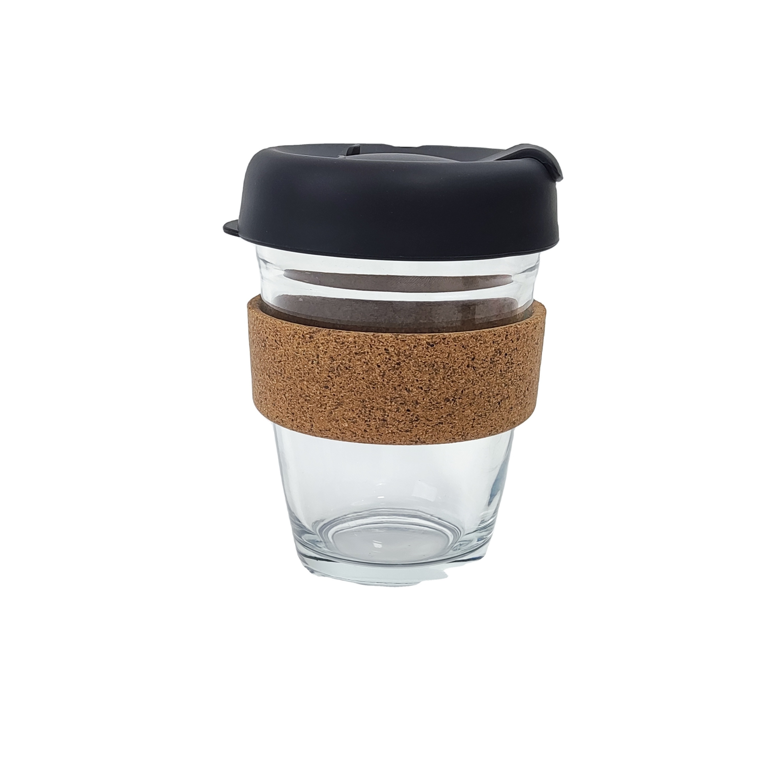 Eco Friendly Reusable Heat Resistant 250ml 350ml 450ml Glass Coffee Cup Mug with Silicone Lid Cap Cork Band