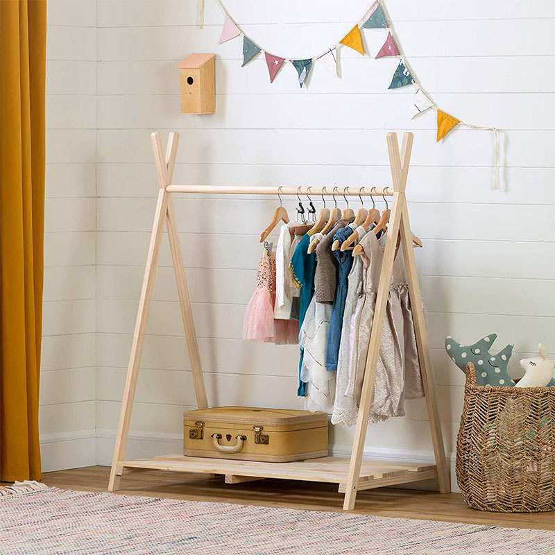 Home Clothes Stand Wooden Coat rack Hanger Rack For Kids Wooden Dress Rack