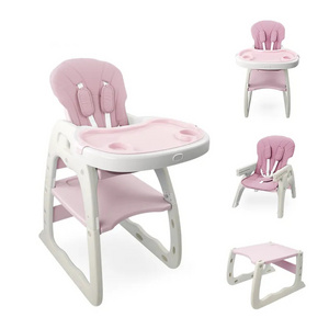 3 in 1 Multi Function Baby Eating Seat High Quality Pink Baby Feeding Dining Chair Adjustable Plastic Folding Baby High Chair