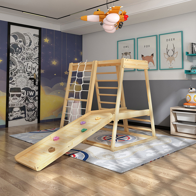 Montessori Furniture for Kids Wooden Playground for Home Foldable Children's kids Climbing Frame with swing and slide