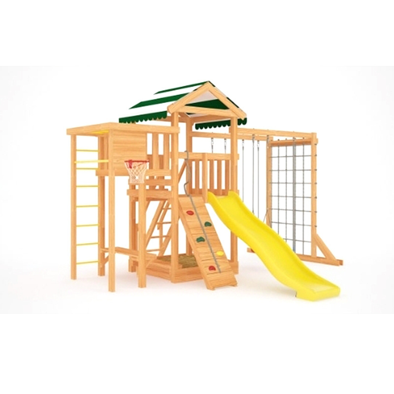 Wooden Cubby House for Kids Wood Playhouse with Rock Climbing Wall and Slide Modern outdoor Playhouse Play House for Kids