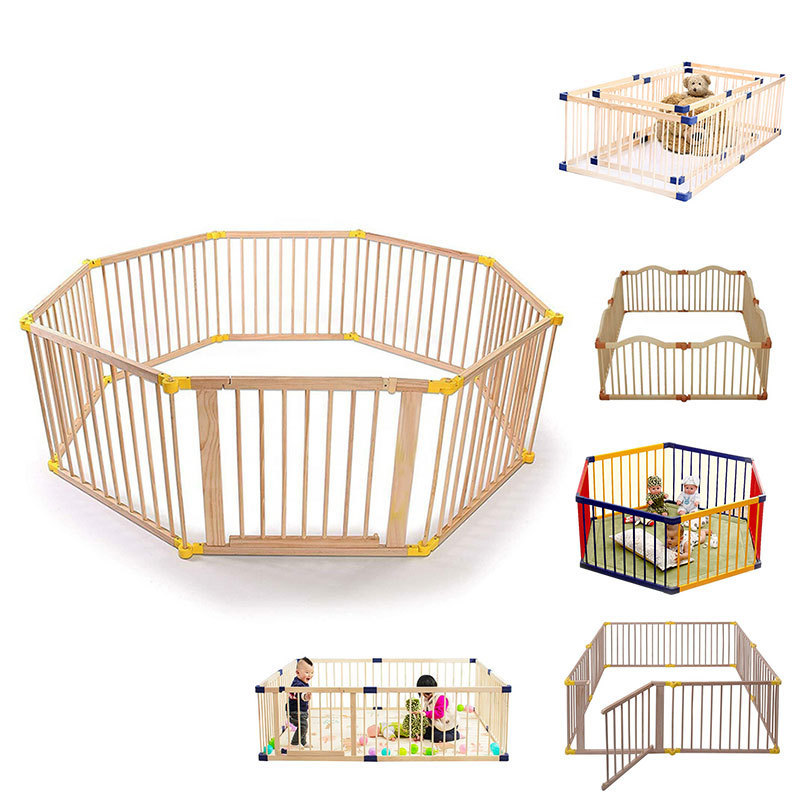 Child Room Divider 8 Sided Baby Children Kid Wooden Playpen fence With Gate