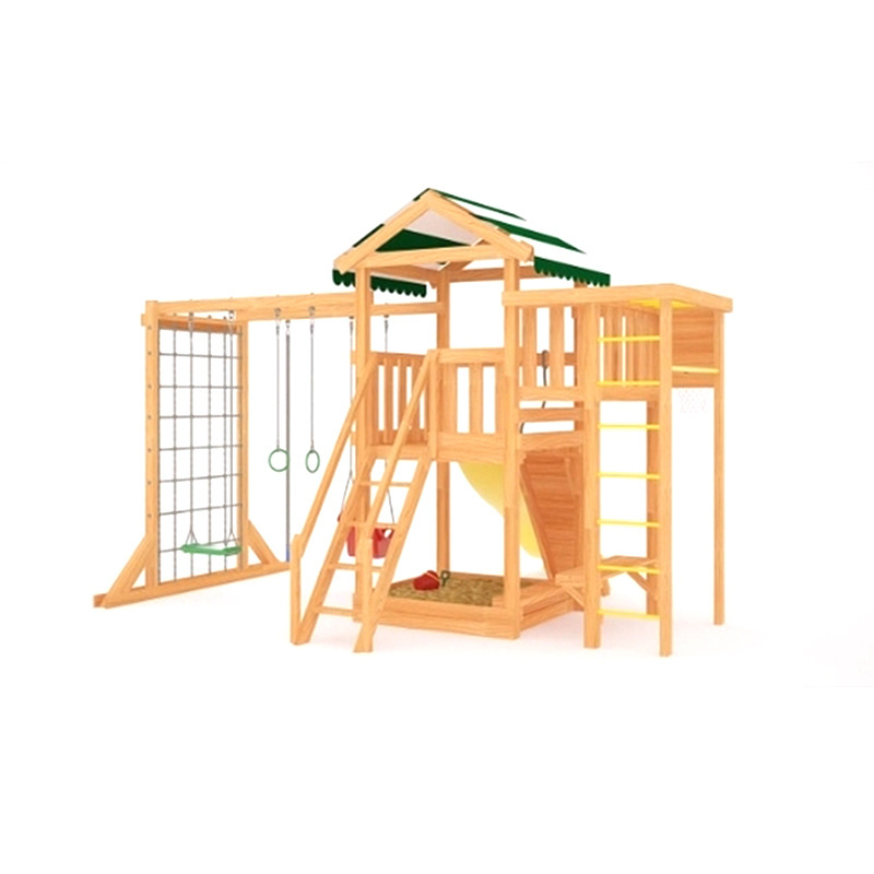 Wooden Cubby House for Kids Wood Playhouse with Rock Climbing Wall and Slide Modern outdoor Playhouse Play House for Kids